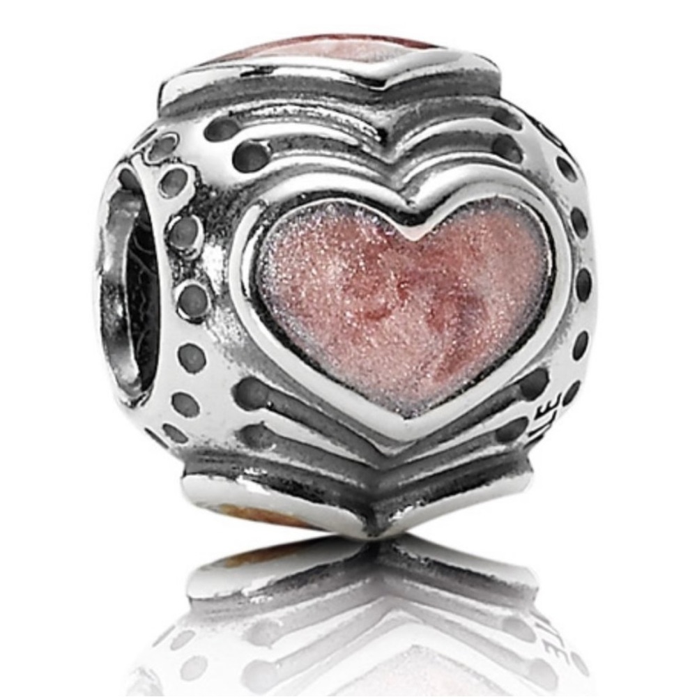 Pandora Pink Rose Heart Enamel Heart Charm